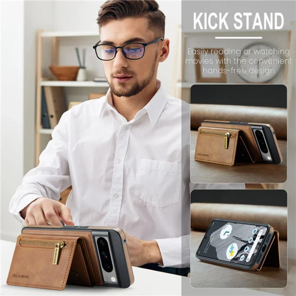 DG.MING M5 For Pixel‎ 8 Pro Magnetic Detachable Zipper Wallet Case RFID Blocking